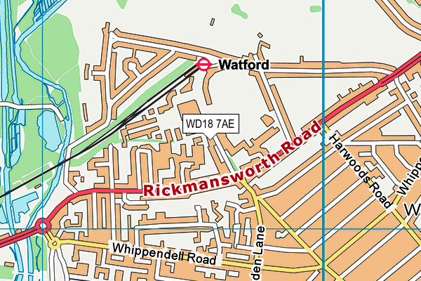 WD18 7AE map - OS VectorMap District (Ordnance Survey)