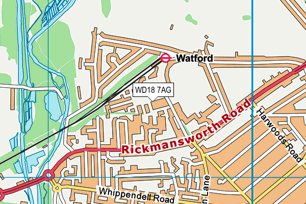 WD18 7AG map - OS VectorMap District (Ordnance Survey)