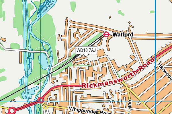 WD18 7AJ map - OS VectorMap District (Ordnance Survey)