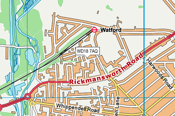WD18 7AQ map - OS VectorMap District (Ordnance Survey)