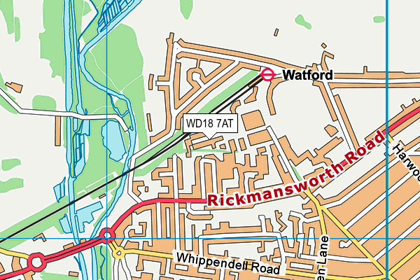 WD18 7AT map - OS VectorMap District (Ordnance Survey)