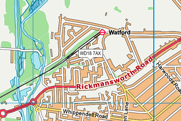 WD18 7AX map - OS VectorMap District (Ordnance Survey)
