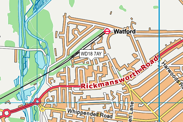 WD18 7AY map - OS VectorMap District (Ordnance Survey)