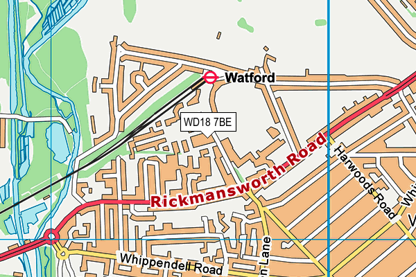 WD18 7BE map - OS VectorMap District (Ordnance Survey)
