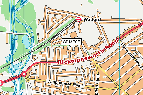 WD18 7GE map - OS VectorMap District (Ordnance Survey)