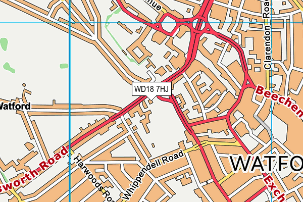 WD18 7HJ map - OS VectorMap District (Ordnance Survey)