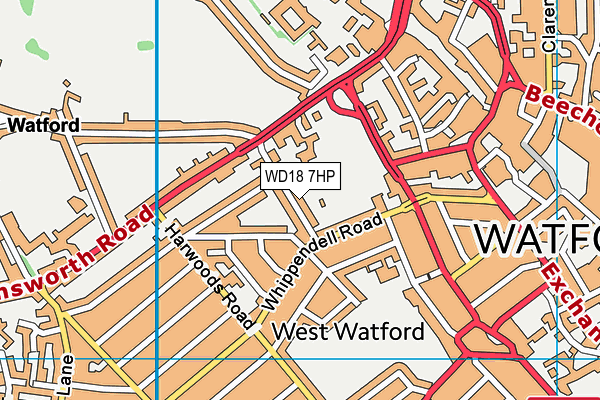 West Herts Sports Club map (WD18 7HP) - OS VectorMap District (Ordnance Survey)