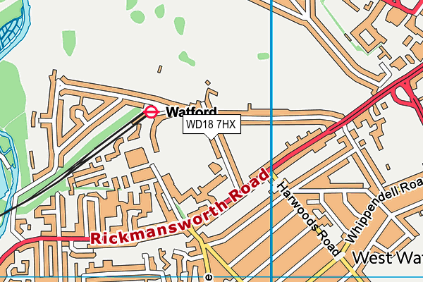 WD18 7HX map - OS VectorMap District (Ordnance Survey)