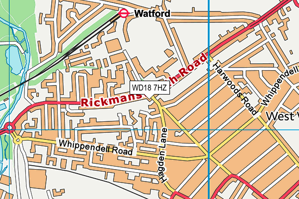 WD18 7HZ map - OS VectorMap District (Ordnance Survey)