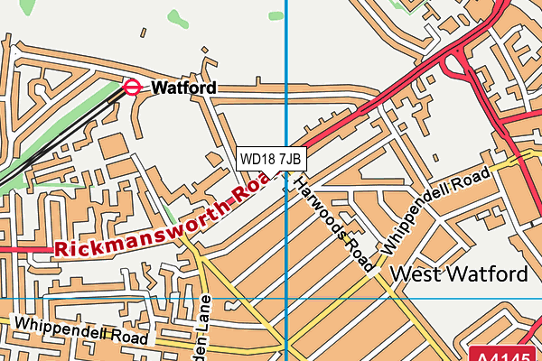 WD18 7JB map - OS VectorMap District (Ordnance Survey)