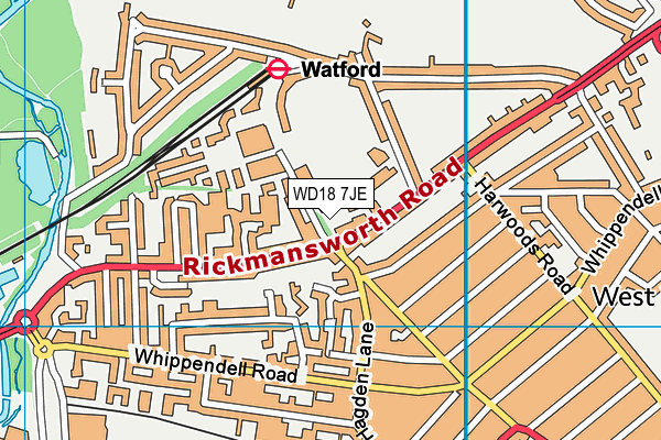 WD18 7JE map - OS VectorMap District (Ordnance Survey)