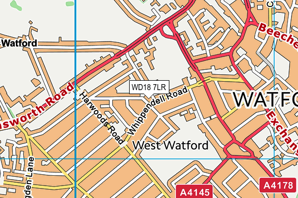 WD18 7LR map - OS VectorMap District (Ordnance Survey)