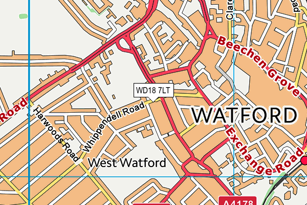 WD18 7LT map - OS VectorMap District (Ordnance Survey)