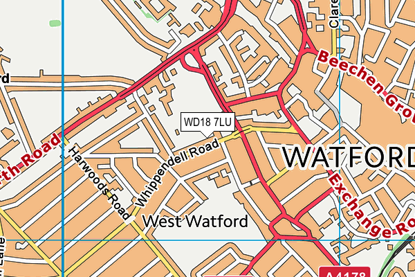 WD18 7LU map - OS VectorMap District (Ordnance Survey)