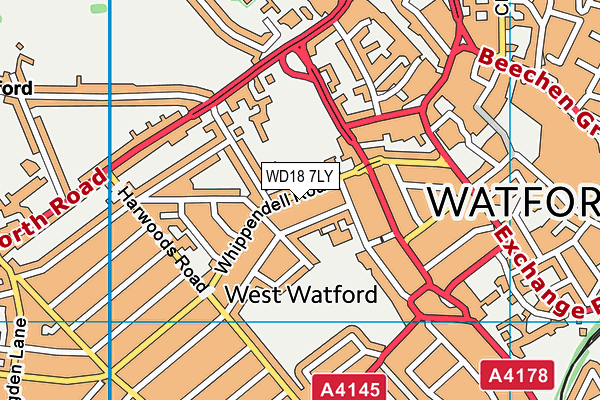 WD18 7LY map - OS VectorMap District (Ordnance Survey)