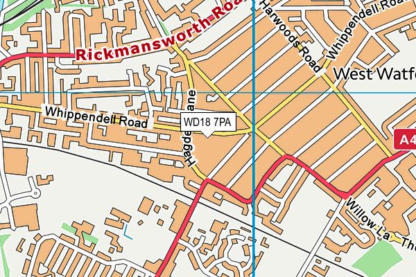 WD18 7PA map - OS VectorMap District (Ordnance Survey)