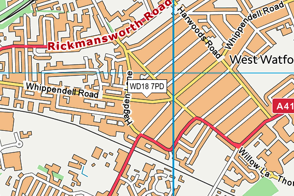 WD18 7PD map - OS VectorMap District (Ordnance Survey)