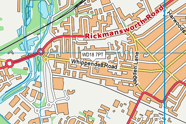 WD18 7PT map - OS VectorMap District (Ordnance Survey)