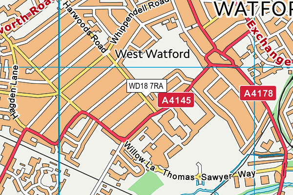 WD18 7RA map - OS VectorMap District (Ordnance Survey)