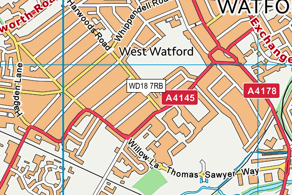 WD18 7RB map - OS VectorMap District (Ordnance Survey)