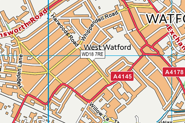 WD18 7RE map - OS VectorMap District (Ordnance Survey)