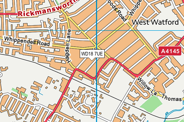 WD18 7UE map - OS VectorMap District (Ordnance Survey)