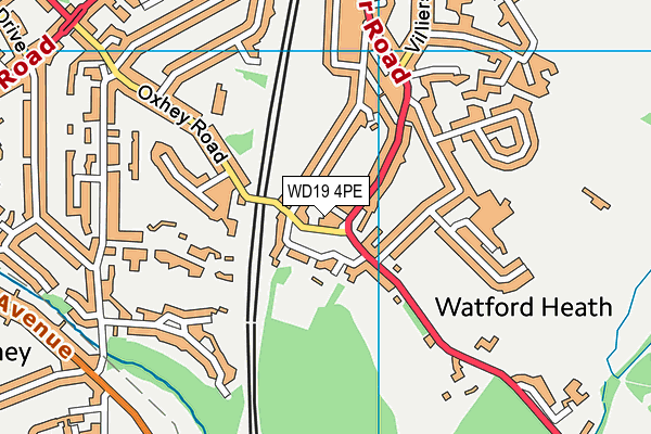 WD19 4PE map - OS VectorMap District (Ordnance Survey)