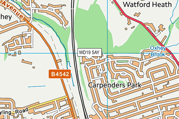 WD19 5AY map - OS VectorMap District (Ordnance Survey)