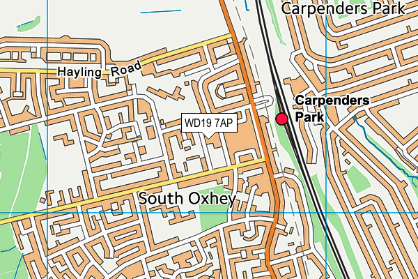 WD19 7AP map - OS VectorMap District (Ordnance Survey)