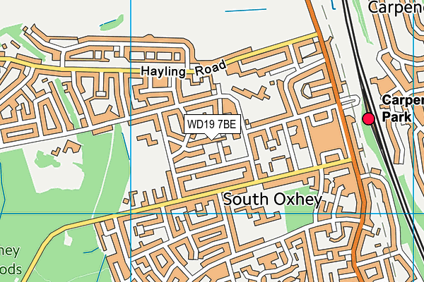 WD19 7BE map - OS VectorMap District (Ordnance Survey)