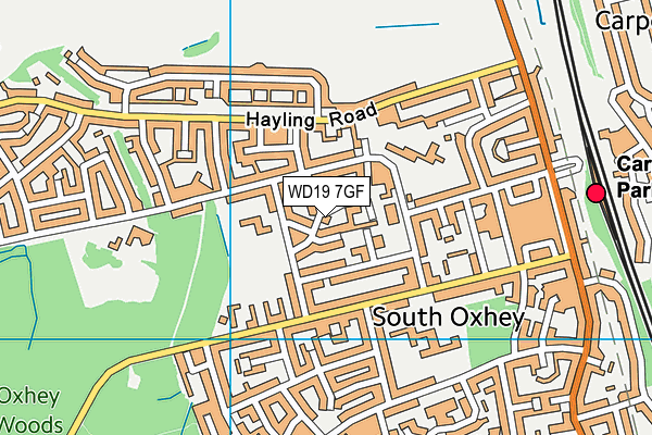 WD19 7GF map - OS VectorMap District (Ordnance Survey)