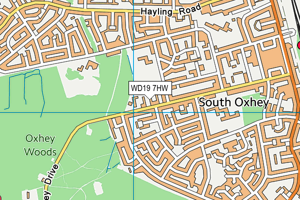 WD19 7HW map - OS VectorMap District (Ordnance Survey)