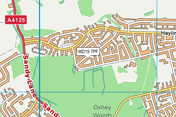 WD19 7PF map - OS VectorMap District (Ordnance Survey)