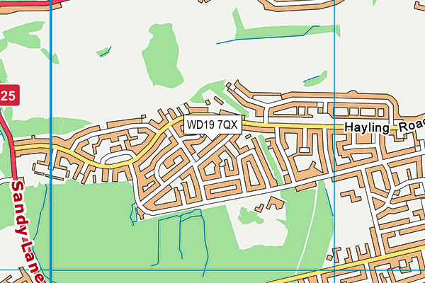 WD19 7QX map - OS VectorMap District (Ordnance Survey)