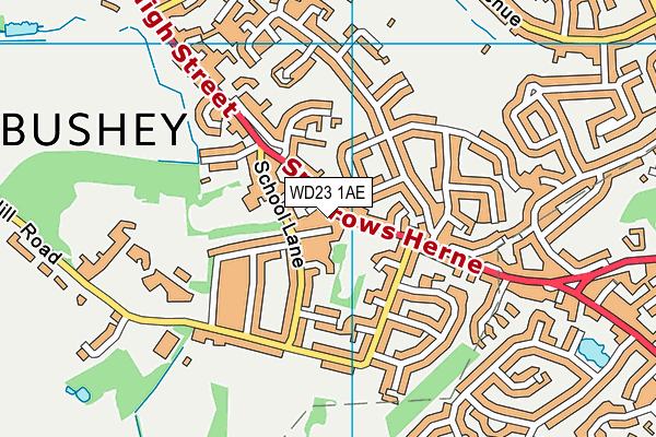 WD23 1AE map - OS VectorMap District (Ordnance Survey)