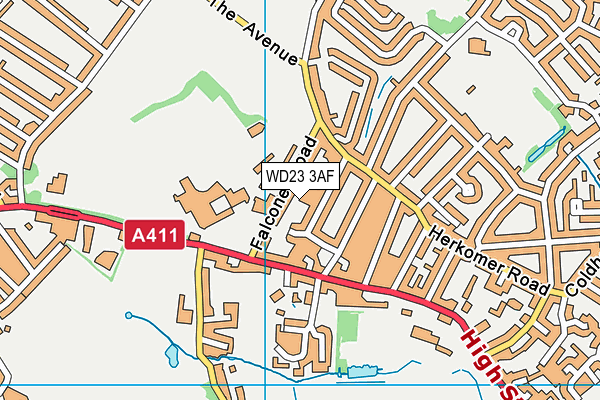 WD23 3AF map - OS VectorMap District (Ordnance Survey)