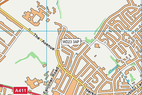 WD23 3AP map - OS VectorMap District (Ordnance Survey)
