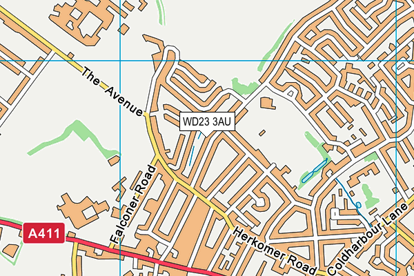 WD23 3AU map - OS VectorMap District (Ordnance Survey)