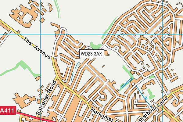 WD23 3AX map - OS VectorMap District (Ordnance Survey)