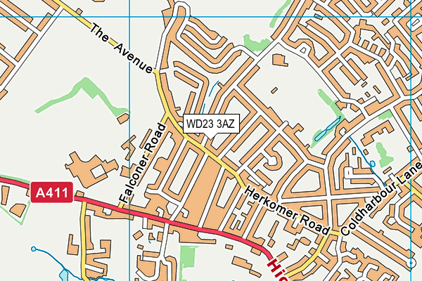 WD23 3AZ map - OS VectorMap District (Ordnance Survey)