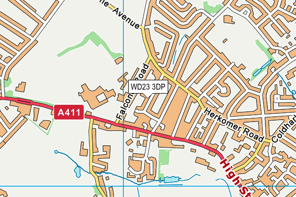 WD23 3DP map - OS VectorMap District (Ordnance Survey)