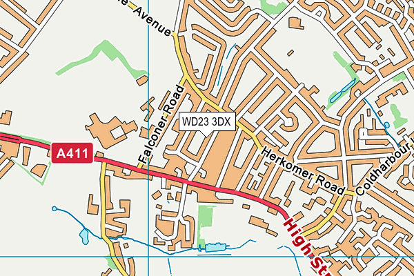 WD23 3DX map - OS VectorMap District (Ordnance Survey)