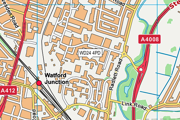 WD24 4PD map - OS VectorMap District (Ordnance Survey)