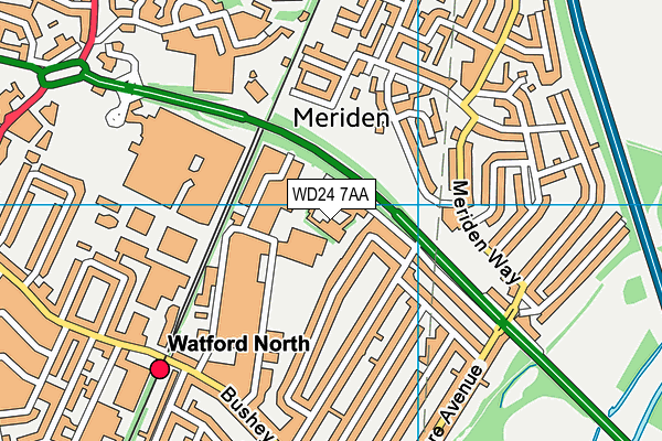 WD24 7AA map - OS VectorMap District (Ordnance Survey)