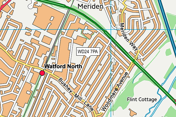 WD24 7PA map - OS VectorMap District (Ordnance Survey)