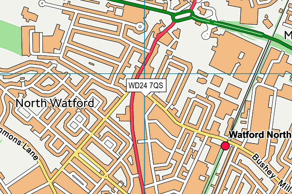 WD24 7QS map - OS VectorMap District (Ordnance Survey)