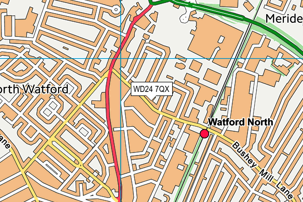WD24 7QX map - OS VectorMap District (Ordnance Survey)