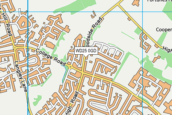 WD25 0GD map - OS VectorMap District (Ordnance Survey)
