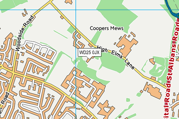 WD25 0JX map - OS VectorMap District (Ordnance Survey)