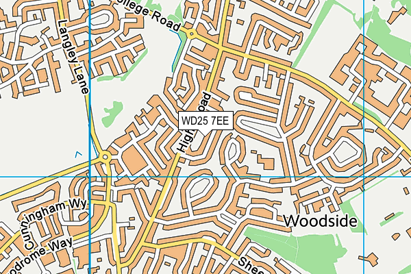 WD25 7EE map - OS VectorMap District (Ordnance Survey)